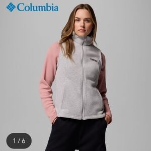 Columbia Benton Springs Full Zip Collared Light Gray Fleece Vest Size L